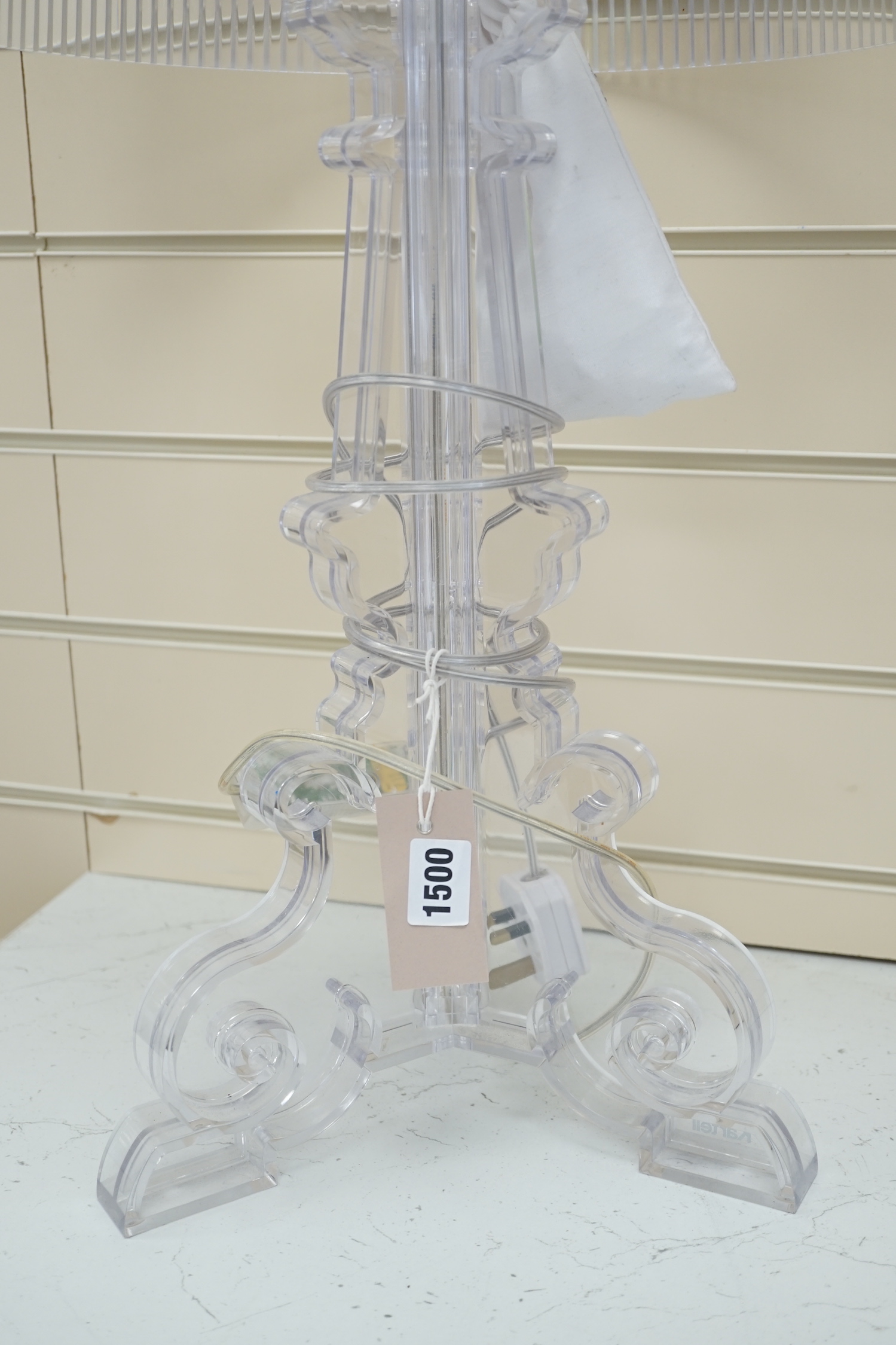 A pair of Bourgie table lamps by Kartell, clear polycarbonate, with original adjustable shades, 69cm high including shades